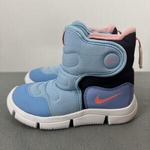 Nike Novice‎ Winter Snow Boots Kids 1Y Blue Pink Insulated Pull On AV8338-400